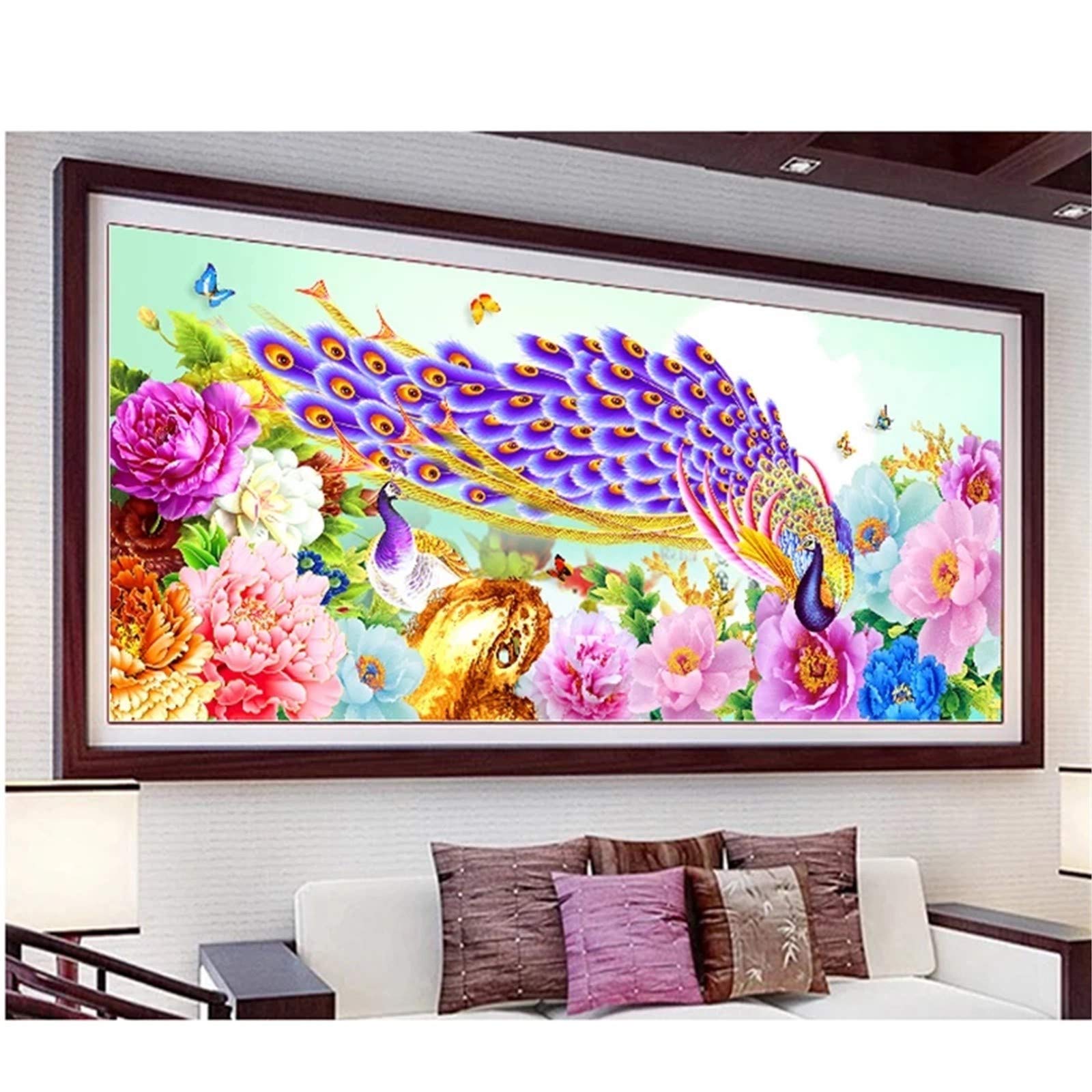 Peinture diamant grand format pivoine pour habiller un grand mur vide avec élégance