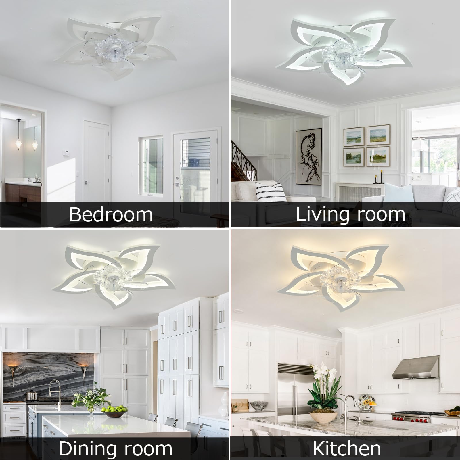 65cm Deckenventilator mit Beleuchtung Leise, Blumen-Deckenleuchte mit Ventilator Kompatibel mit Alexa und Google Assistant, Timer Dimmbarer Ventilator mit Lampe für Schlafzimmer, Schwarz