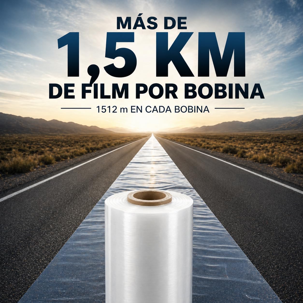 Film Estirable Automático Transparente 500 mm x 1512 m – Bobina Industrial 16 kg – 23 Micras ±2 – Plástico Stretch Film para Enfardadora Automática, Paletizado, Embalaje y Logística Profesional