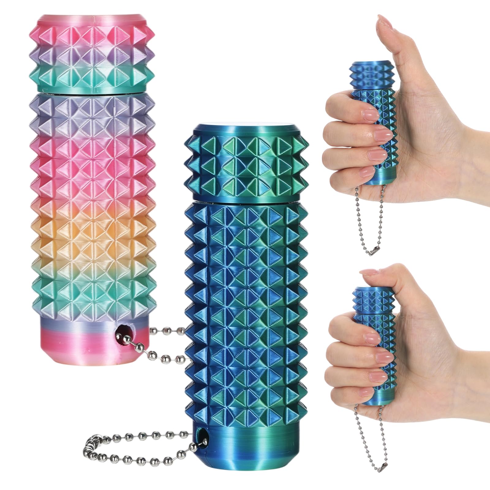 Hadnves 2 Pcs Little Ouchies Fidget Toys All in One Grippie Keychain Mini Portable Pain Stim Sensory Tool Anxiety Relief Stress Pain Relief Stimulation Pendant with Press Buttons for Adults