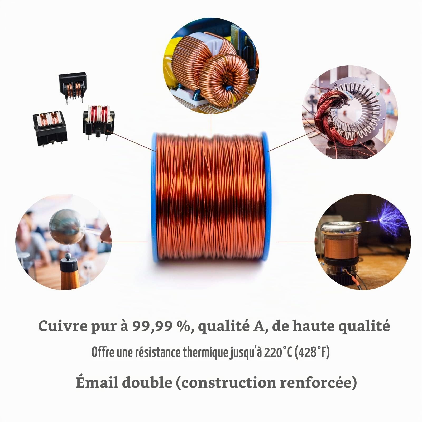 Emtel 0.55 mm - 500 gr - 232 mètres Fil de cuivre émaillé - Fil d'enroulement pour moteur, transformateur, haut-parleur, bobine magnétique - Fil magnétique jusqu'à 220°C - Isolation double couche