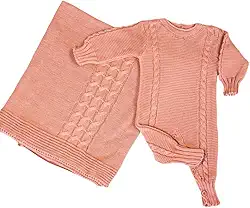 Saída de Maternidade Premium Kit 2 Peças Macacão e Manta em Tricô com Trança Para Bebês Tamanho Médio Unissex