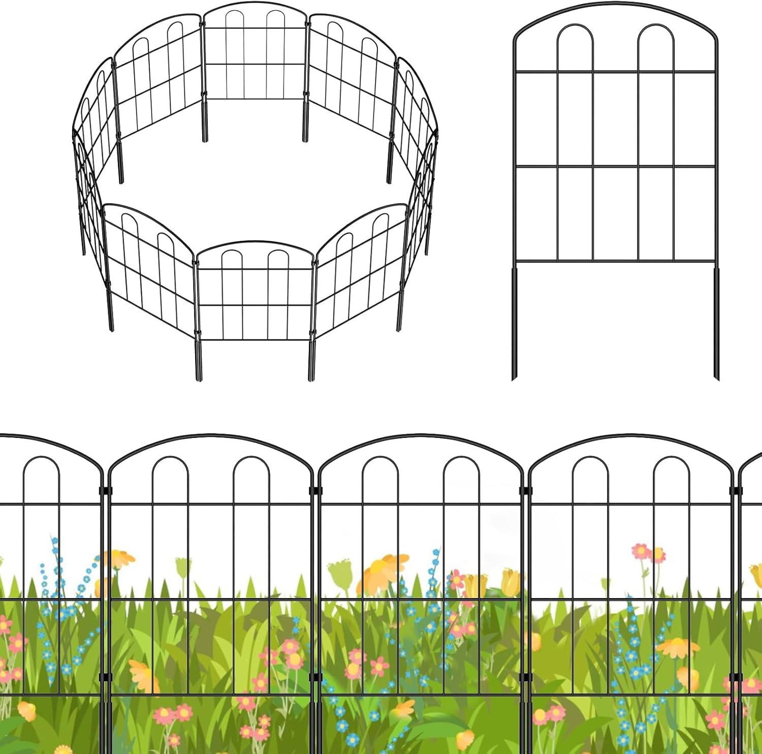 LIANTRAL Decorative Garden Fence Panels 28 Pack, 24 in (H) X 13 in (W) Total Length 30 Feet Rustproof Metal Wire Panel Border, No Dig Fence Patio Border Animal Fencing for Dog Rabbits Outdoor Patio