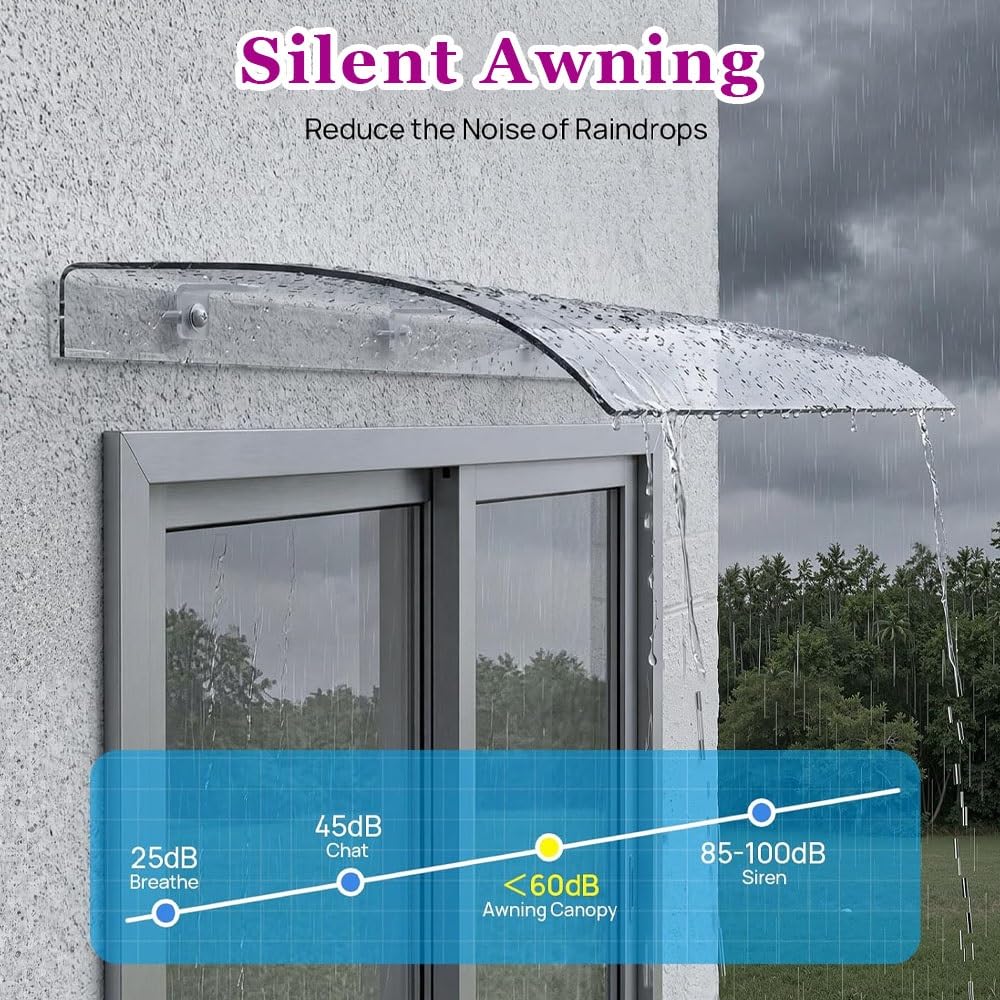 Auvent Voûté De Porte Et Fenêtres, Auvent De Porte D'Entrée Invisible | Marquise En Polycarbonate Transparent, Toit Abri Protection Contre La Pluie Et UV Pour Cour Garage(100x40cm/39.4x15.7in)