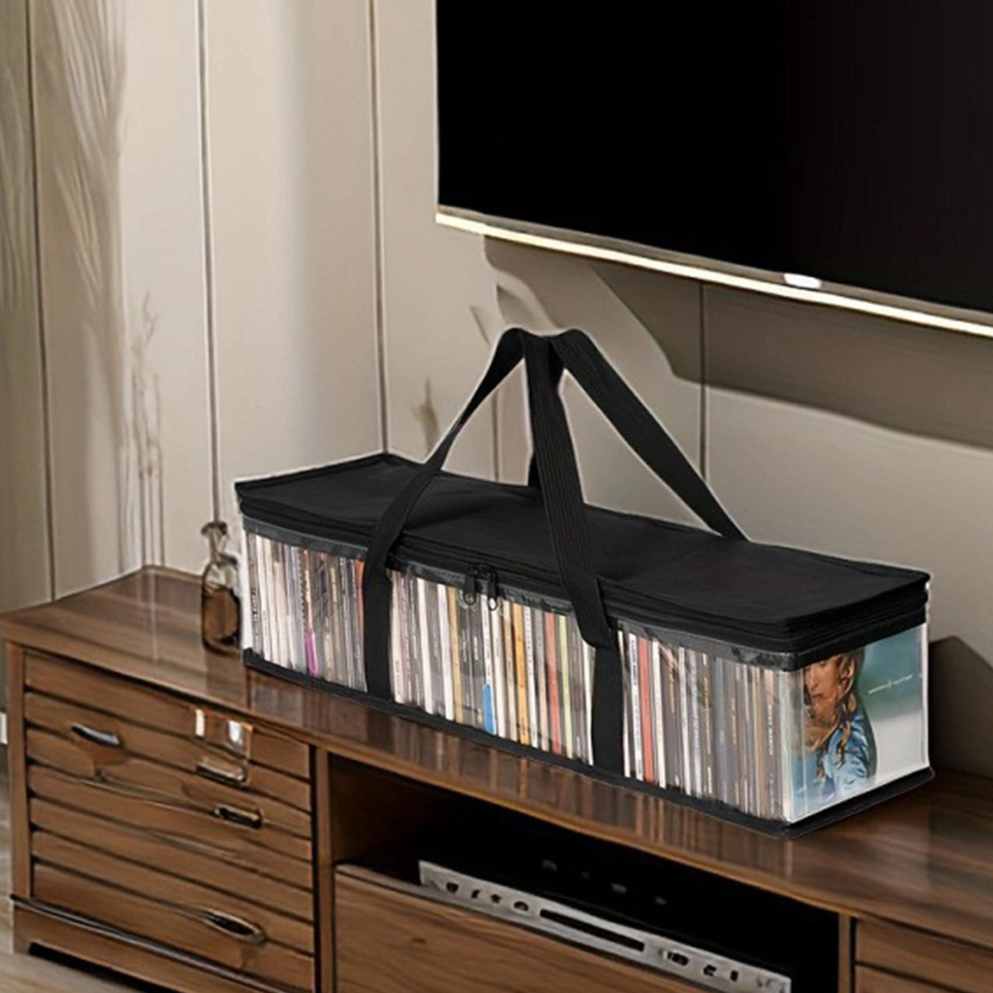 2Pcs Fundas de Almacenamiento para DVD, Gran Capacidad Resistente al Agua de Transporte Portátil para Libros, Bolsa de plástico Transparente con Asas para Álbumes, Videojuegos (60x22x15.2cm)