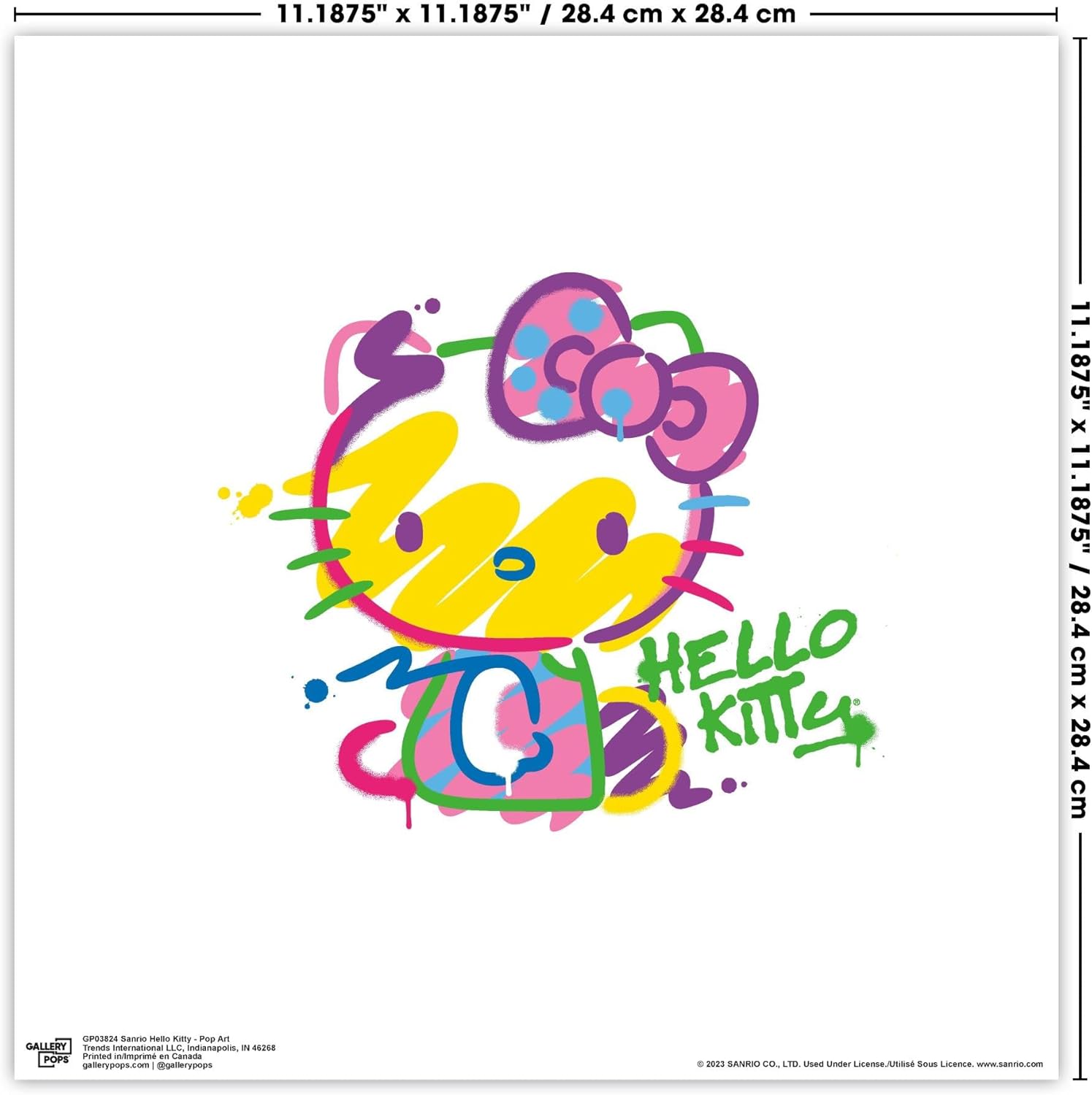 12" x 12" Multicolor Pop Art Hello Kitty Poster Board