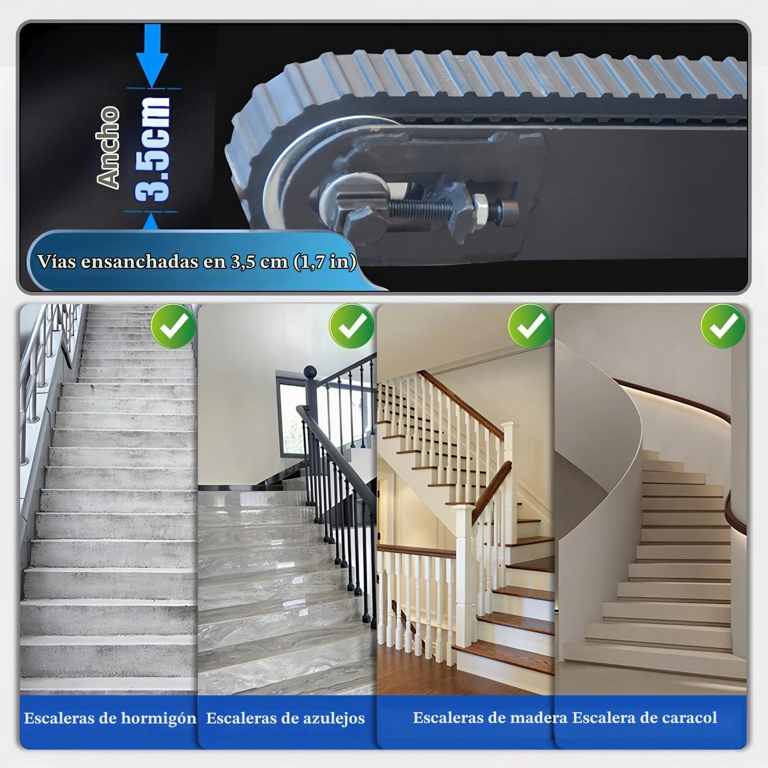 Carretilla Eléctrica para Escaleras 1000lbs/450kg Capacidad Motor 1500W Sin Escobillas Ideal Batería 48V/42A 6-8H Autonomía para Mudanzas Almacén Logística
