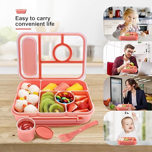 Miniatura 3 de Lonchera Bento para Adultos y Niños, Recipientes para Almuerzo para AdultosNiñosNiños Pequeños, Lonchera Bento de 5 Compartimentos con Envases para