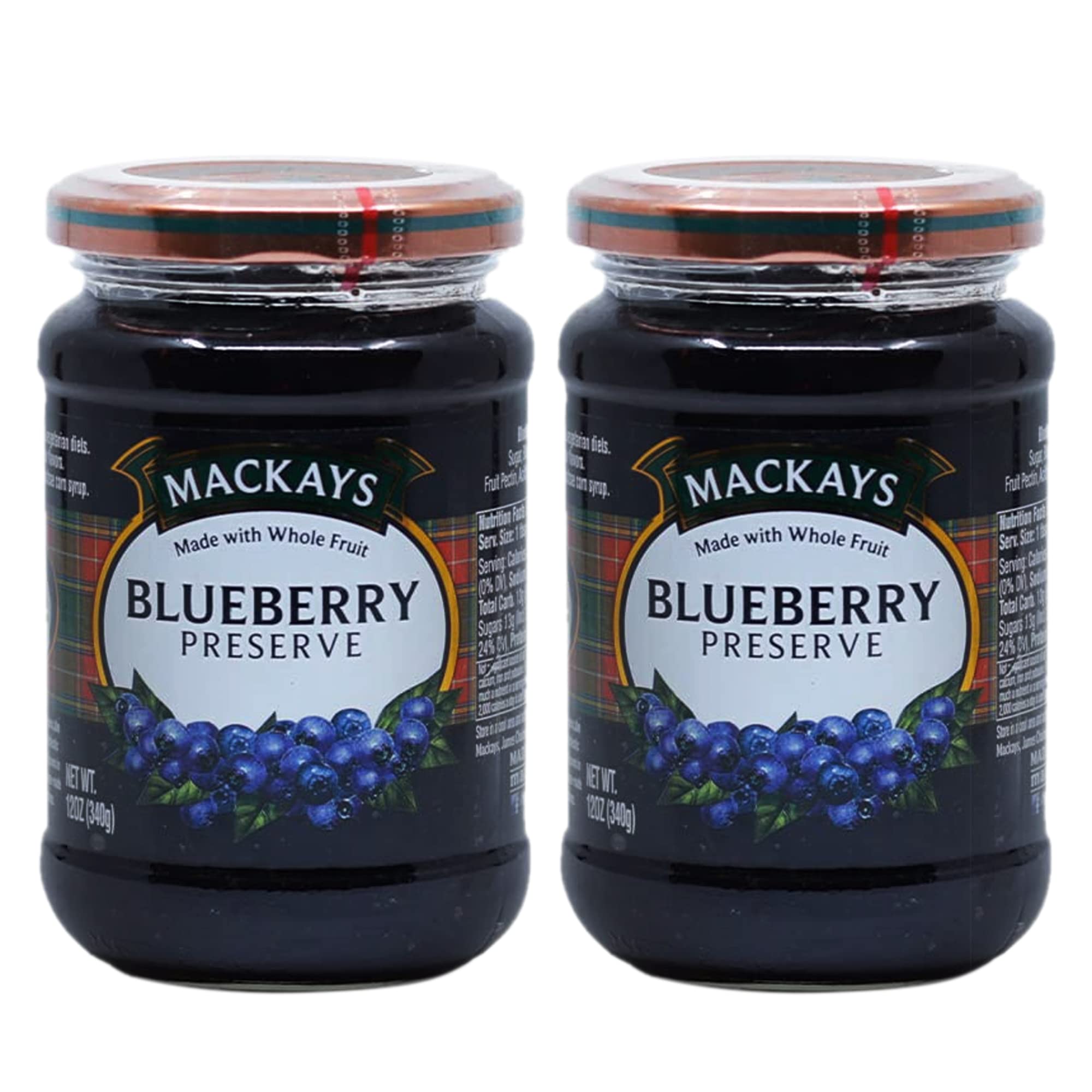 Mackays Blueberry Preserve Jam for Bread | Made in Small Batches | Vegan | No Artificial Color and Flavoring | Gluten Free | Made with Whole Fruits - (Pack of 2) 340gm