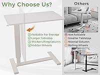 Vista 6 de Mesa plegable para colocar sobre la cama con ruedas, mesa de noche médica ajustable en altura con resorte de gas, escritorio grande para laptop