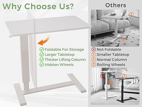 Miniatura 6 de Mesa plegable para colocar sobre la cama con ruedas, mesa de noche médica ajustable en altura con resorte de gas, escritorio grande para laptop,