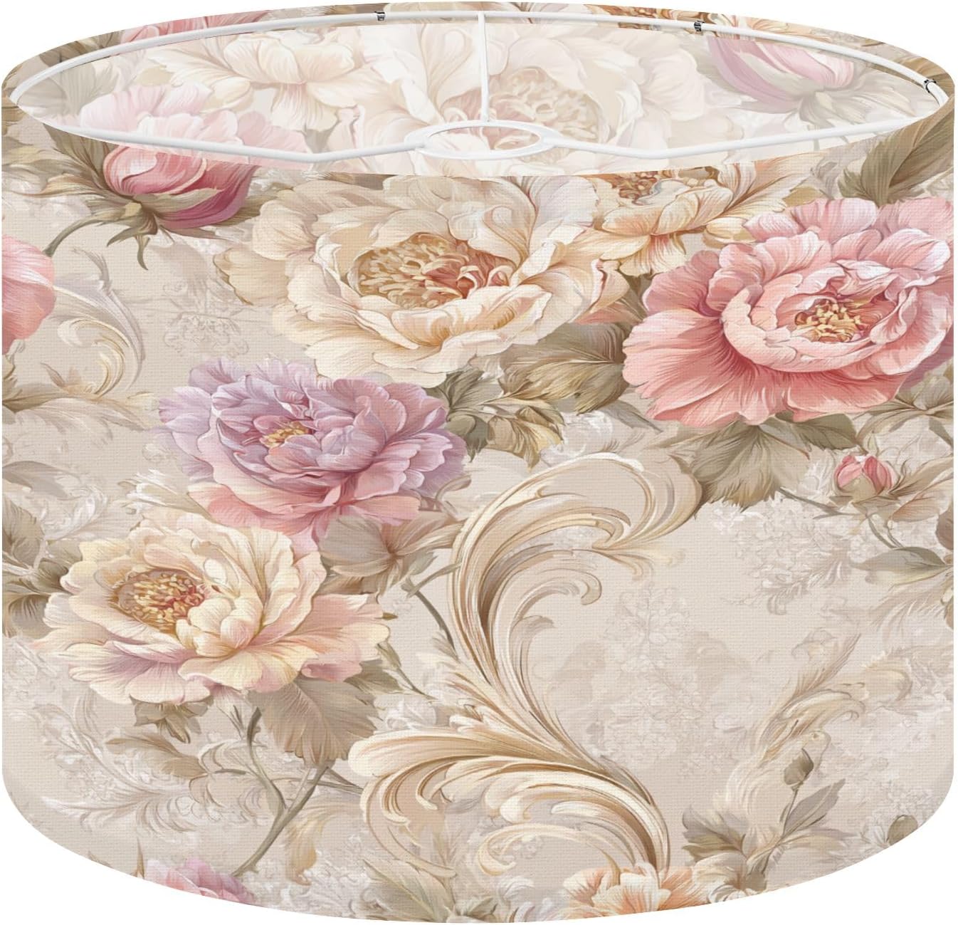 Classic Lamp Shades Soft Pink Cream Floral Elegant Peonies Swirls, 13" x 10" Lampshade Replacement Lamp Cover for Table & Floor Lamps Easy Assembly Spring Decor for Bedroom Livingroom Women