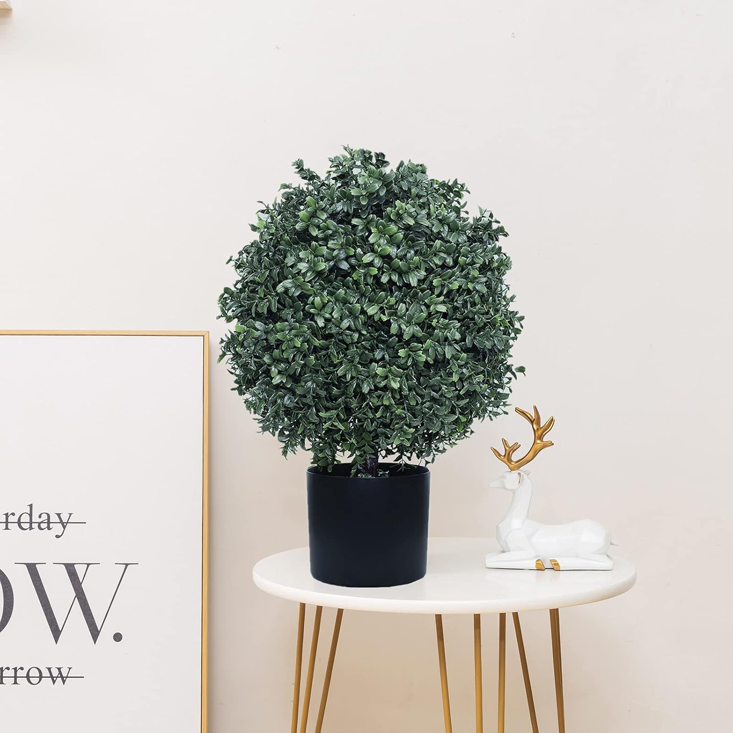 Kissilk 2 Pack Artificial Boxwood Topiary Ball Tree, Bushes Potted Plants UV-Proof Leaves 21" Tall 13" Wide Artificial Potted Shrubs for Home Office Outdoor and Indoor Decor (Dark Green, 22) -