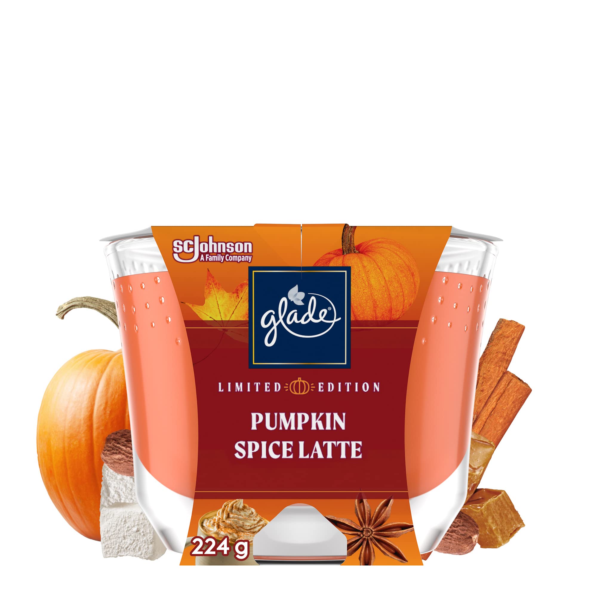 GLADELarge Scented Candle, Pumpkin Spice Latte, 224 g