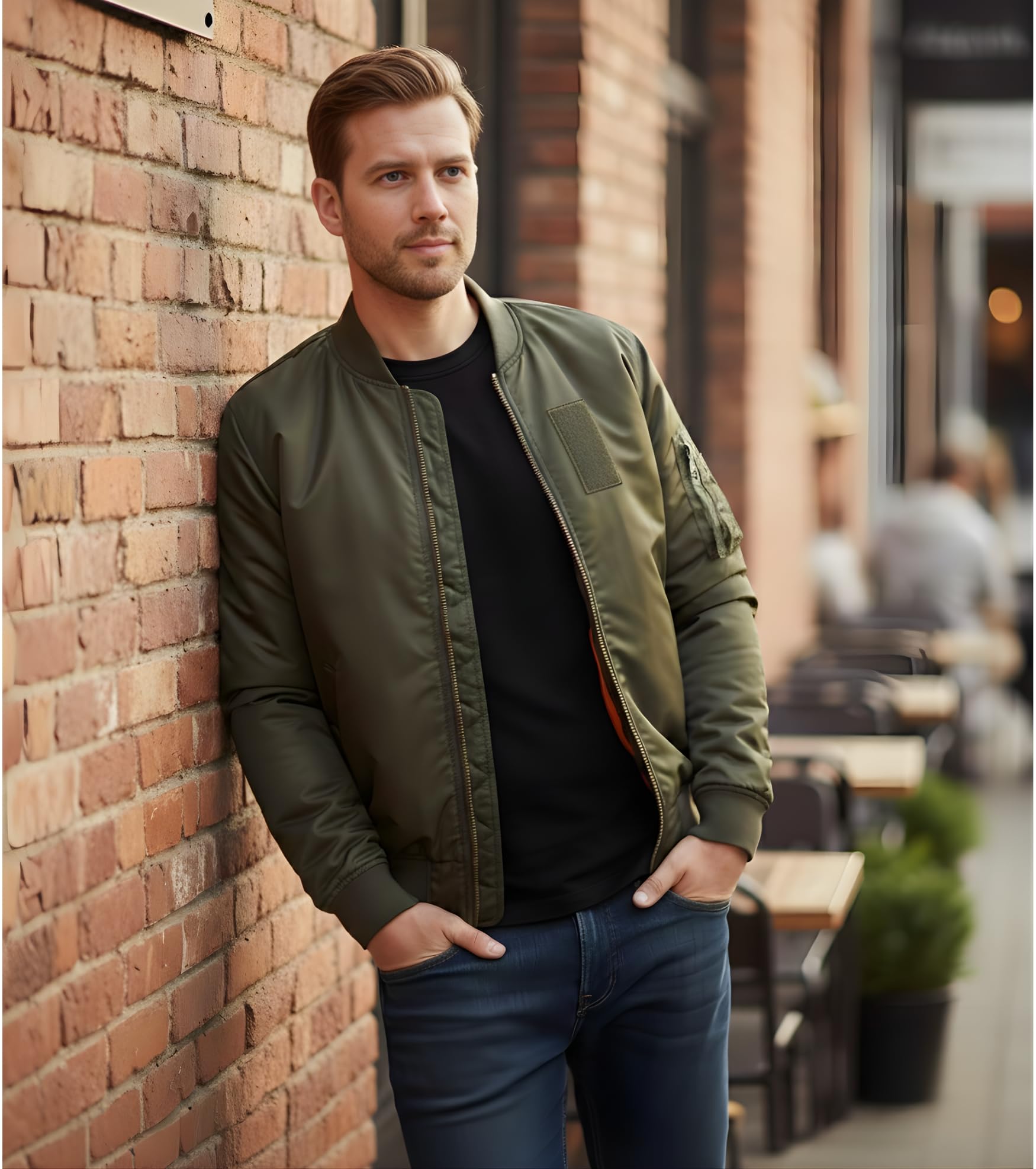 L'MONTE Polyester Men's Imported Windproof Standard Length Bomber Casual Fall Winter Jacket Full Zip Padded Coats Outwear (Medium, Green) 3