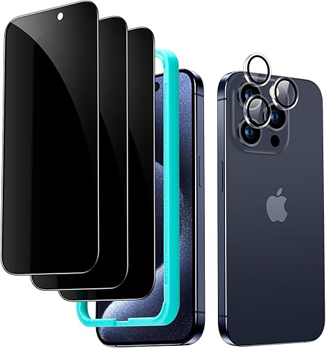Miniatura 33 de ESR Paquete de 3 protectores de pantalla de privacidad para iPhone 15 Pro, protector de pantalla de privacidad de vidrio templado antiespía, bordes