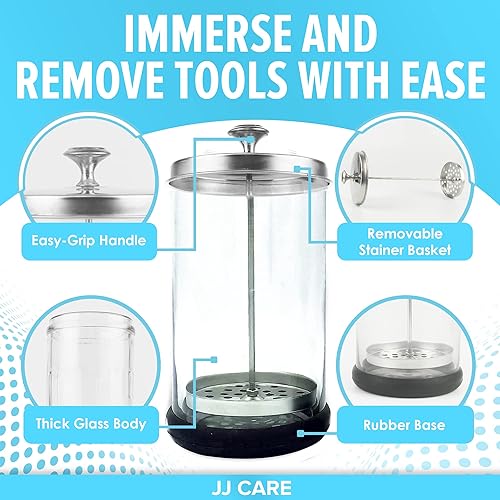 Miniatura 7 de JJ CARE Tarro desinfectante (21 onzas) – Tarro desinfectante de peluquero, recipiente desinfectante con colador extraíble de acero inoxidable y tapa