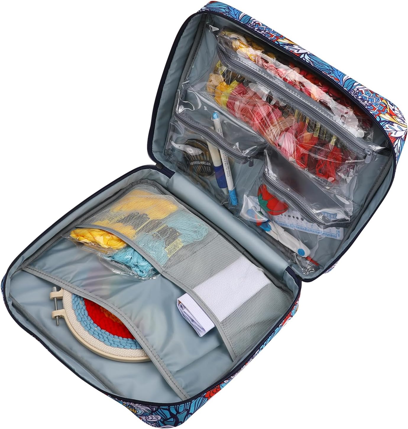 BAKAYOYO Embroidery Project Bag, Square Embroidery Supplies Storage Tote Bag, Portable Craft Carry Case for Embroidery Kits and Cross Stitch Kits Tools, Multiple Pockets, Purple, Bag Only (Big Leaf)