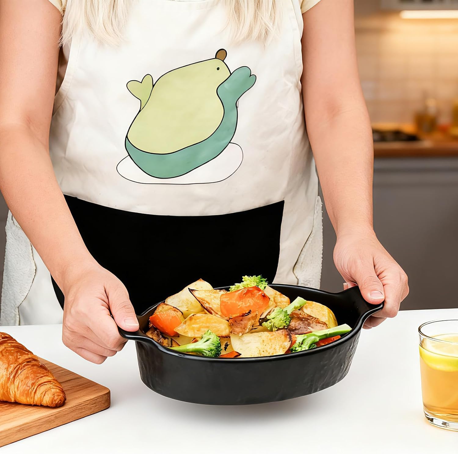 Oval Au Gratin Baking Dishes Set of 4 9" x 5" 19 oz matte black Ceramic Oven Safe & Heat Resistant With Handles for Small Mini Casseroles Cooking & Serving