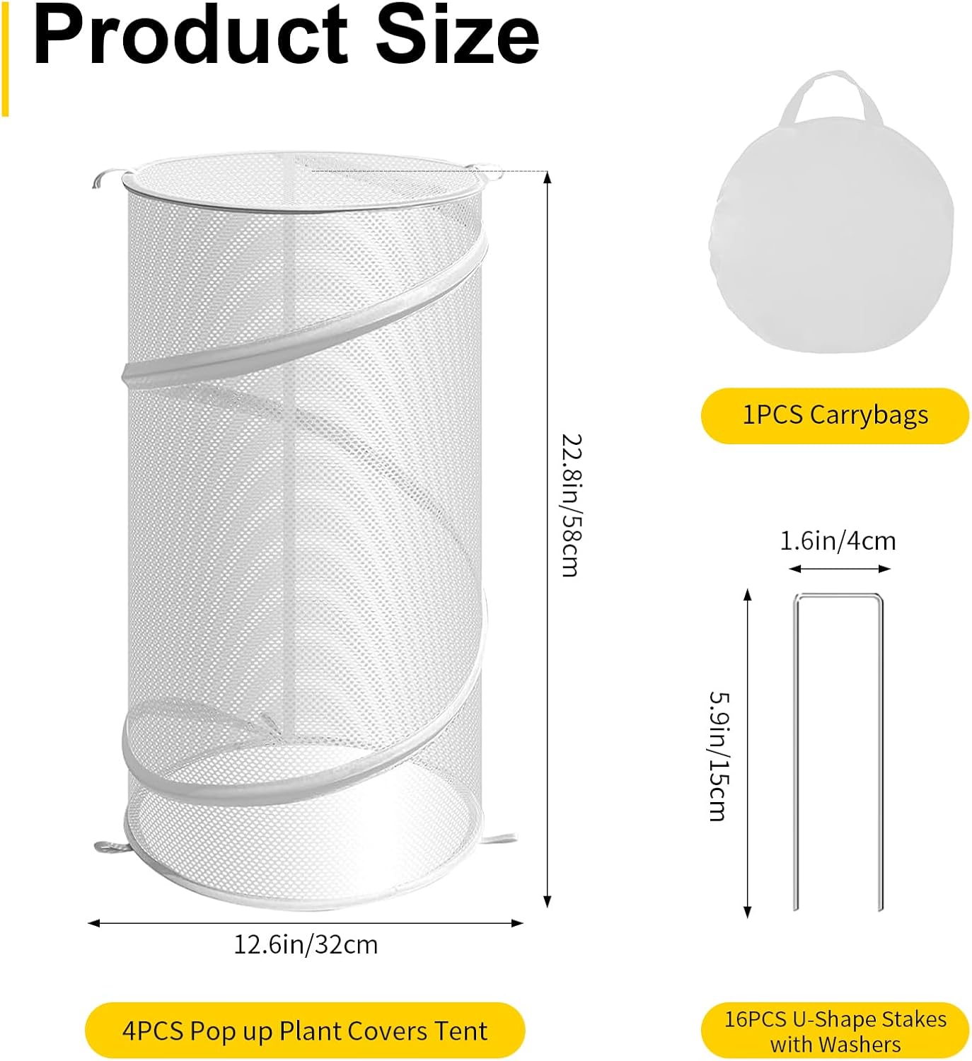 4 Pcs Pop-Up Plant Cover Net, Garden Cloche Plant Protector Cage 19.6" x 11.8" Round Foldable Mesh Plant Covers for Vegetables, Flowers, Seedlings, Protect from Birds Rabbits Insects with Stakes