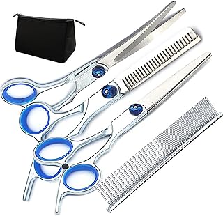 Dog Grooming Scissors Kit, Stainless Steel Comfortable Adjustable Screw Professional 6 in 1 Grooming Scissors for Dogs Cats Pets
