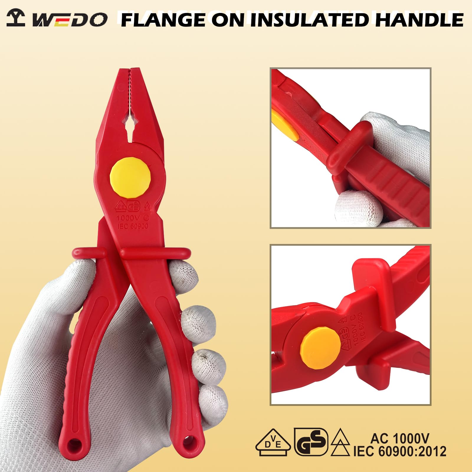 WEDO Insulated Plastic Pliers,Insulated Multi-Functional Snipe Nose Pliers,VDE 1000V,Length150mm,Clamp for Instrument Installation and Circuit Breaking,Anti-Slip Handle,IEC 60900,GS Certificate - Image 3
