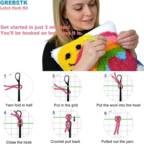 Miniatura 3 de GREBSTK Kit de gancho de pestillo DIY funda de almohada de sofá, cojín de sofá, patrón de sol y arcoíris, punto de cruz pintado, 16x16 pulgadas