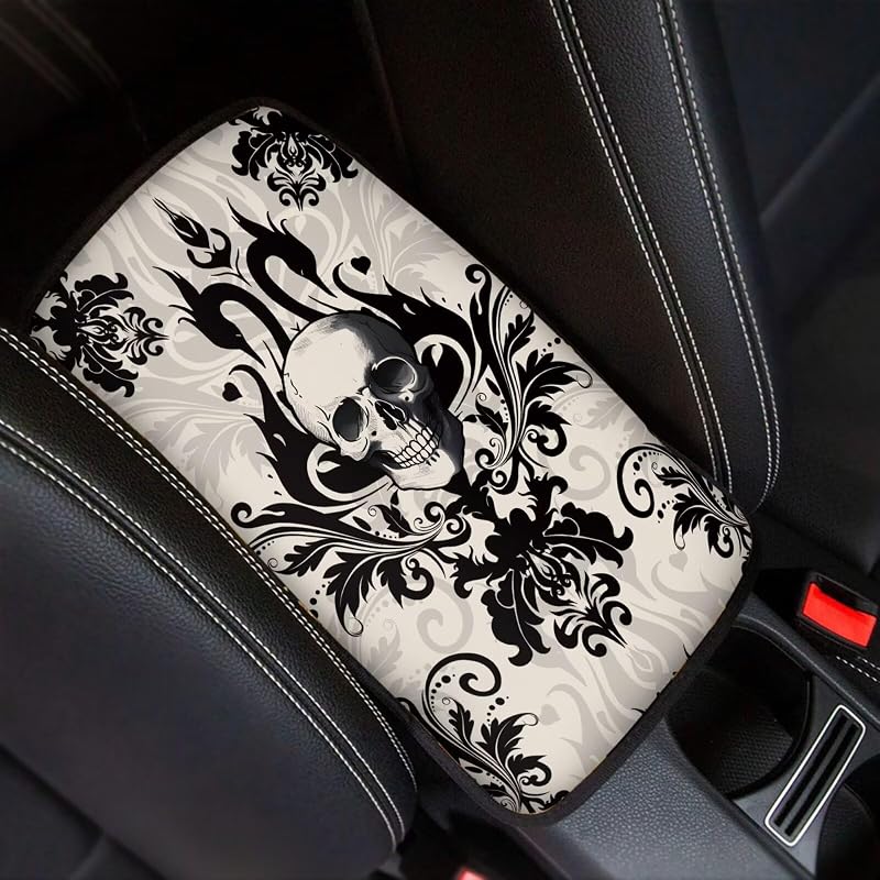 Capa de apoio de braço para console central Dreaweet com estampa de caveira gótica – 1 unidade