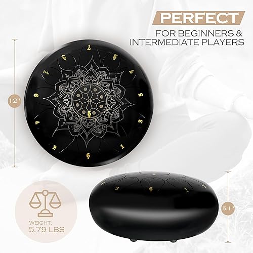 Miniatura 4 de Lexington Kit de tambor de lengua de acero C mayor con patrón de loto, instrumento de percusión de 13 notas de 12 pulgadas, tambores de mano con