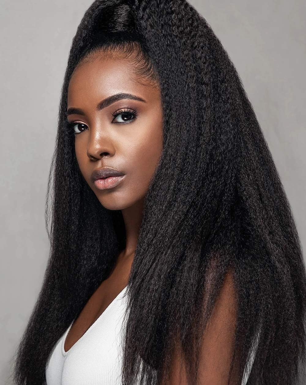 Persephone Italian Yaki 360 Lace Frontal Wig Humn Hair with Baby Hair Kinky Straight 360 Human Hair Wigs Pre Plucked Virgin Brazilian Remy Human 360 Lace Wig 150 Density 10 Inch Natural Color