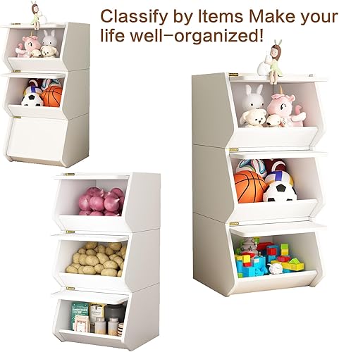 Miniatura 4 de ALISENED Caja de almacenamiento apilable de madera con cajones, pequeña estantería de almacenamiento moderna, organizador de armario y mesita de