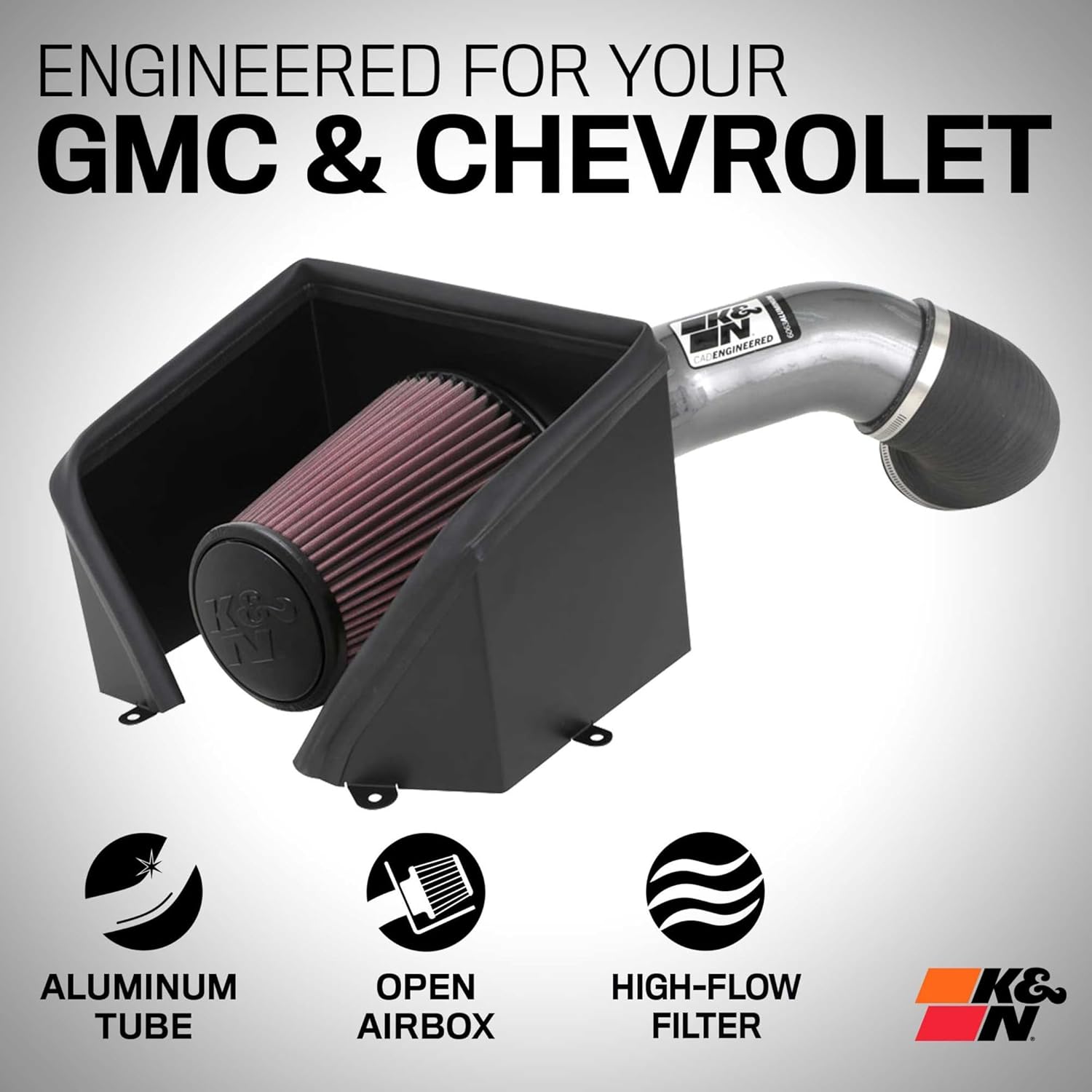 K&N Cold Air Intake System: High-Flow Air Filter, Increase Performance & Towing: Compatible with 2020-2024 Chevrolet/GMC: Silverado 2500 & 3500, Sierra 2500 & 3500, 77-3103KC
