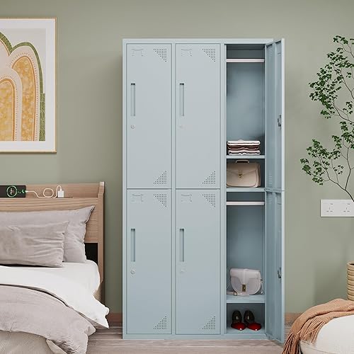 Vista 224 de Taquillas de metal para empleados, armario de almacenamiento de acero con 5 puertas para el hogar, oficina, escuela, gimnasio (blanco)