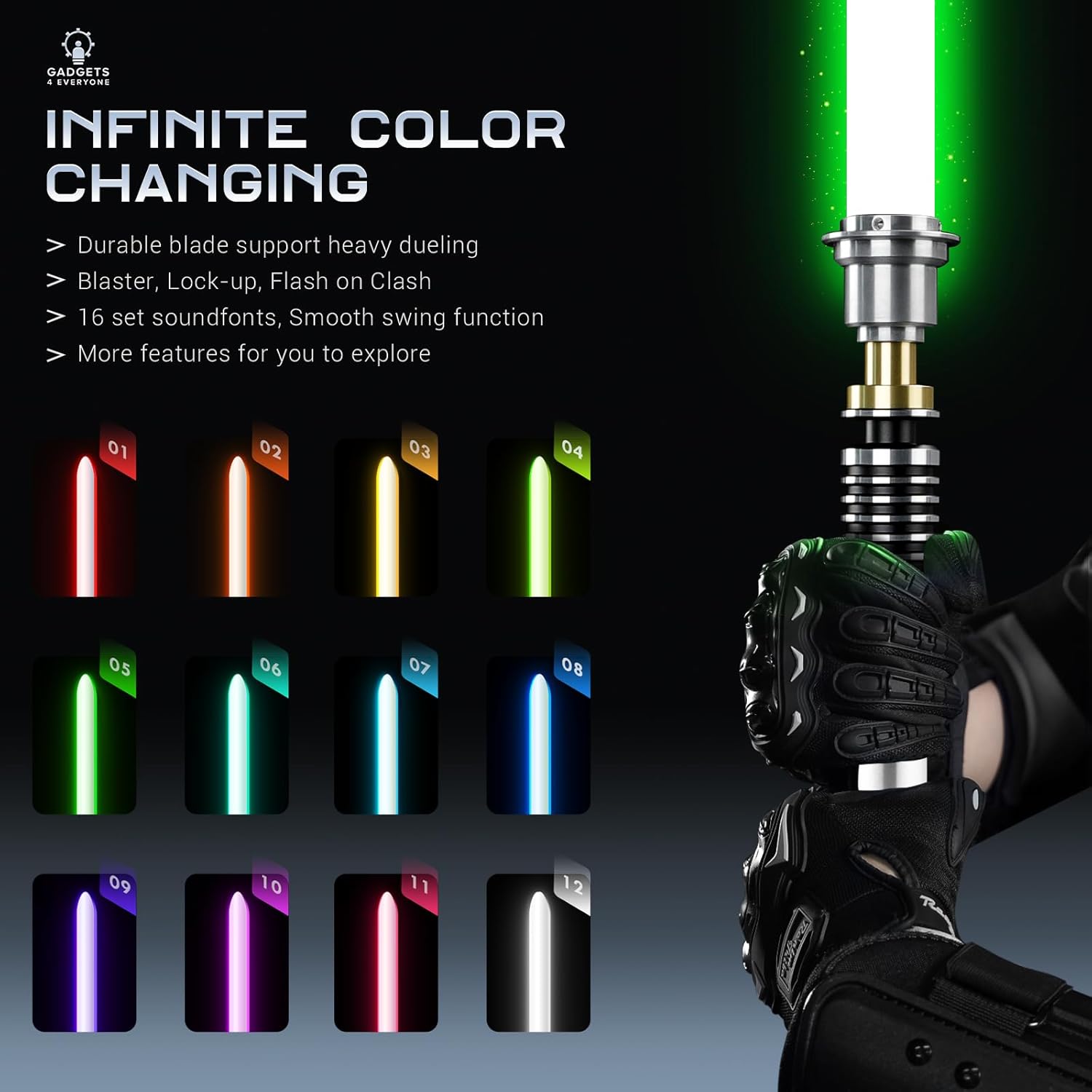 SaberLabs Lightsaber with Bluetooth App, Smooth Swing, 16 Sound Fonts, 3 Light Effects, Infinite Color Change and Motion Control. Light Saber for Adults and Cosplay. (RGB-LS)