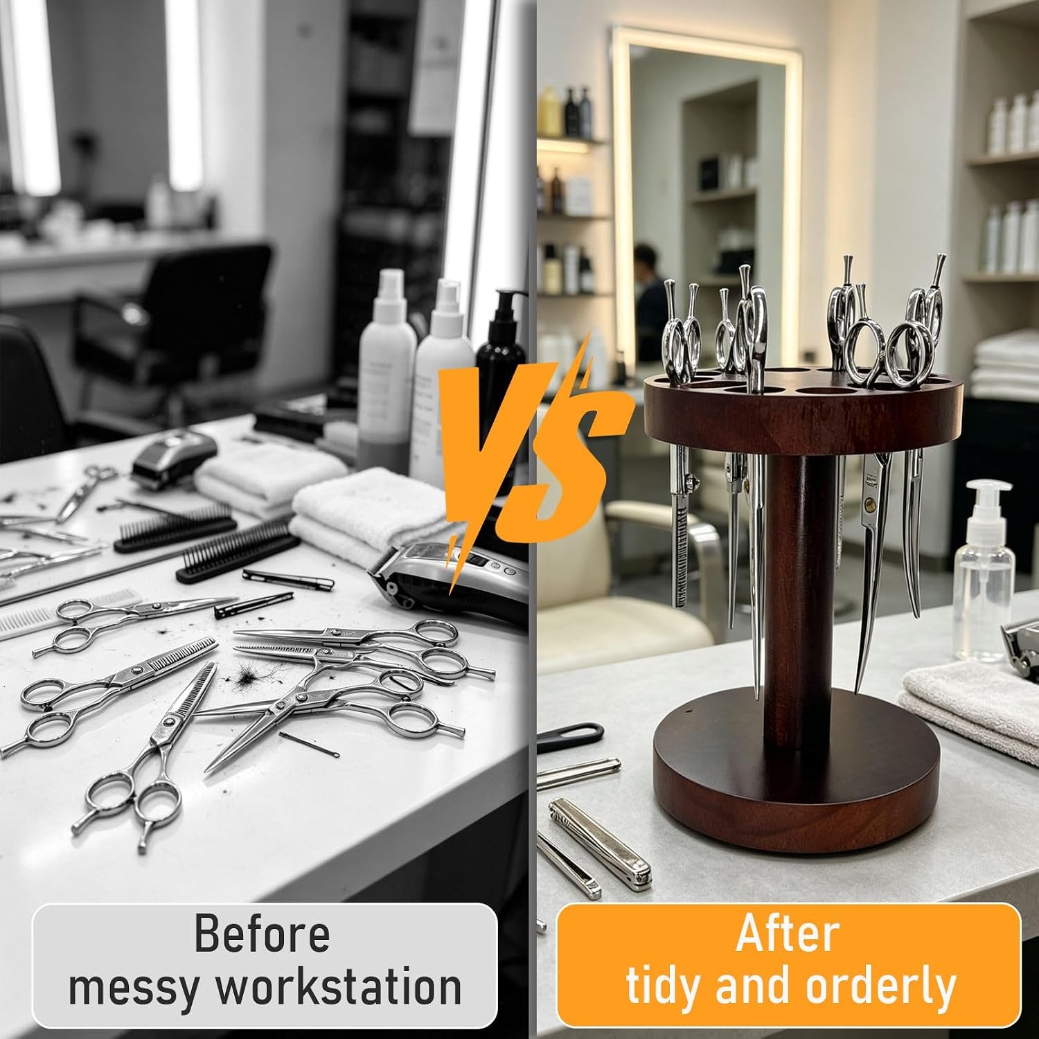 Rotating Hair Scissors Holder, Wooden Barber Scissors Storage Holder Salon Shears Holder Hair Stylist Scissors Container Hairdressing Tools