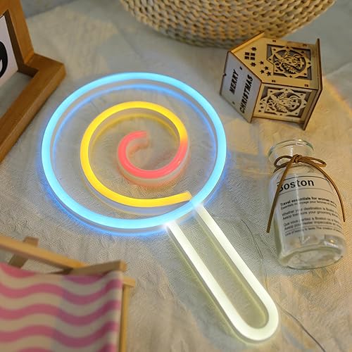 Miniatura 7 de Letreros de neón de caramelo para decoración de pared, piruletas de caramelo arcoíris de VOCAON alimentado por USBbatería, luz LED de neón para el
