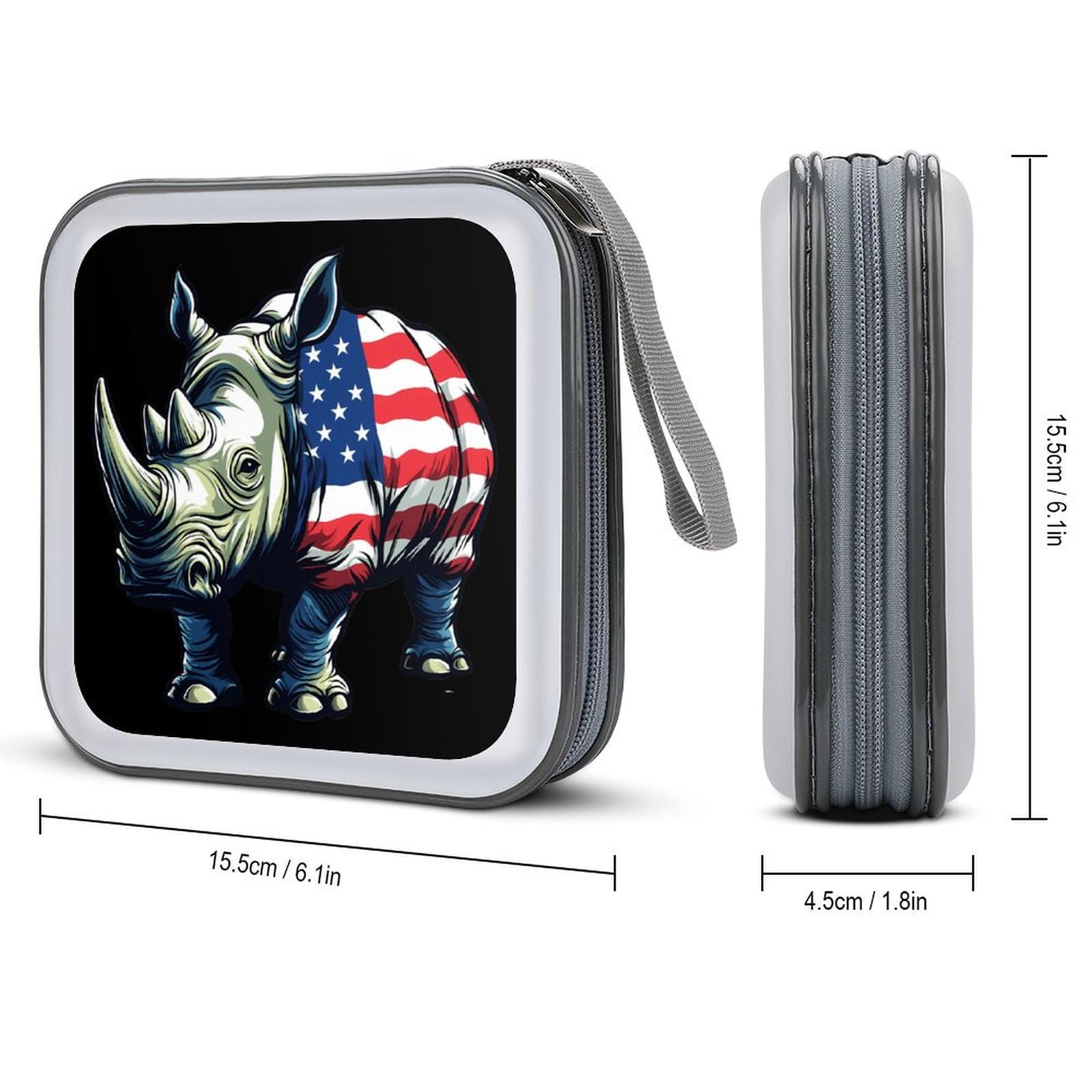 Rhinoceros 4th Of July Rhino CD Case Plastic DVD Case Holder Wallet Disc Storage Organizer for Car Travel
