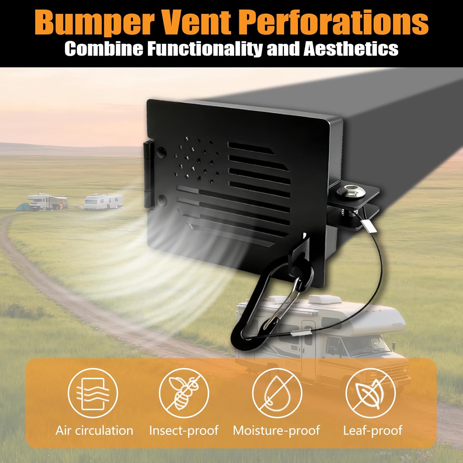 Aluminum RV Bumper End Cap, Travel Trailers Accessories Fits 4-Inch Square Camper Bumper, Sewer Hose Storage Cap with Vent Holes