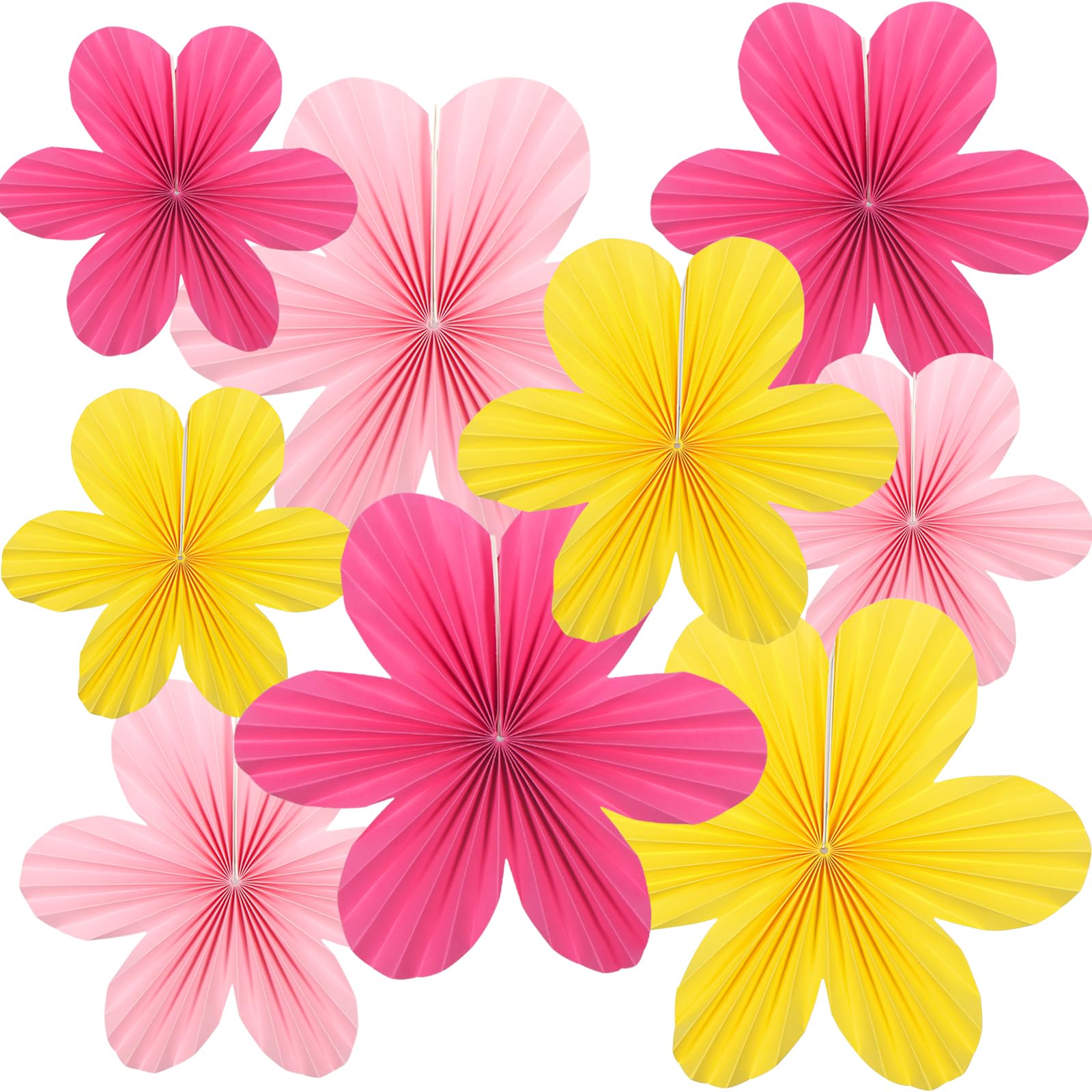 Hanging Paper Flowers for Wall, Pink Yellow Paper Flowers Decorations 9 Pieces Floral Paper Fans for Classroom Decor Birthday Baby Shower Wedding Party Wedding Backdrop Nursery Decoration