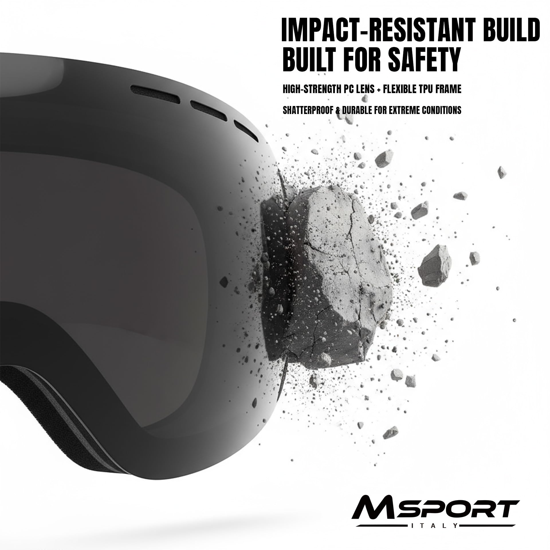 Msport Maschera da Sci e Snowboard REVO HD Vision – Antiappannamento, Protezione UV400, Compatibile con Occhiali da Vista