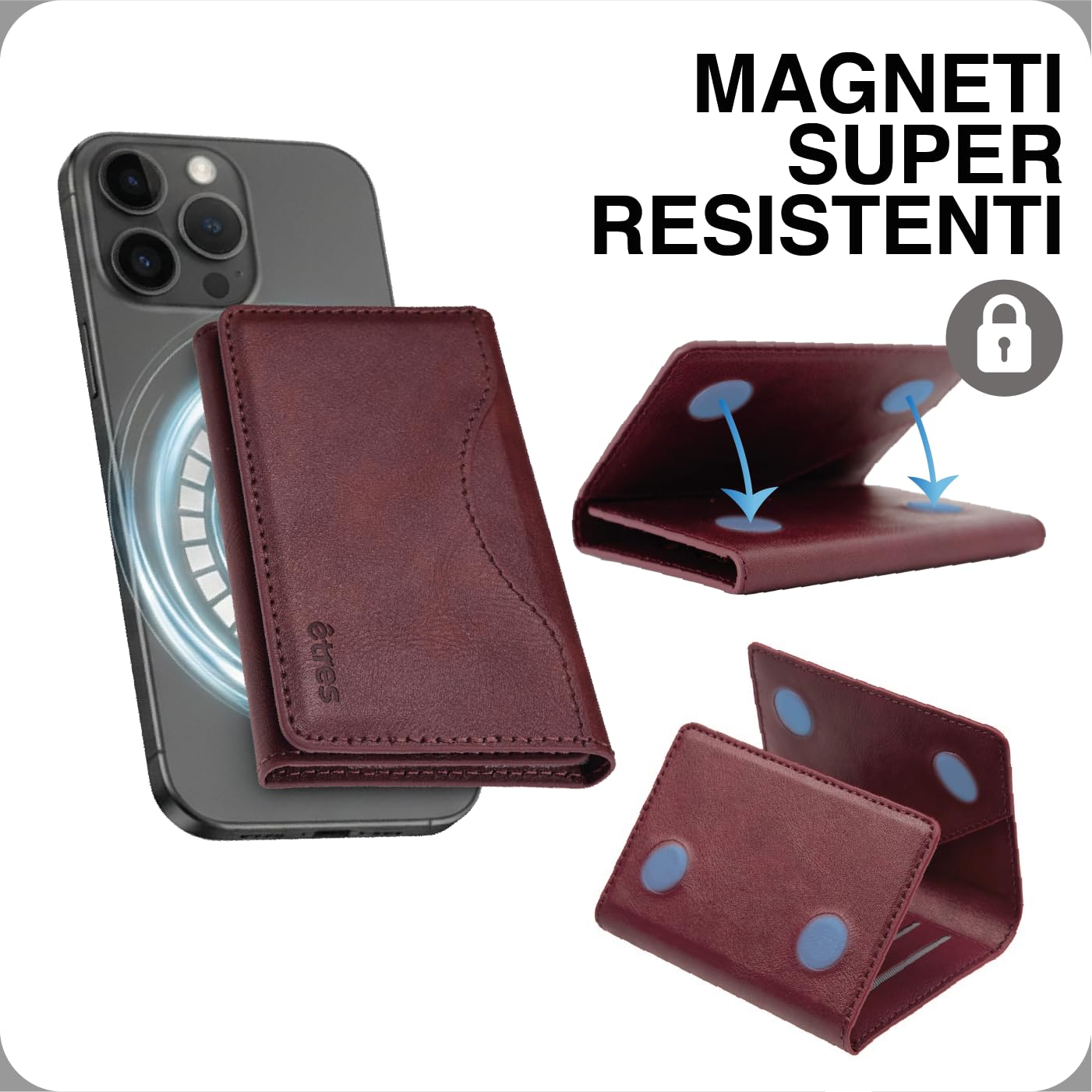 TECHMADE Etres Portafoglio Magsafe Compatibile per iPhone 17/16/15/14/13/12 - Portacarte Magnetico, RFID, in PU Leather - 6 Slot Carte + Tasca Contanti - Compatto, Unisex, Antiscivolo