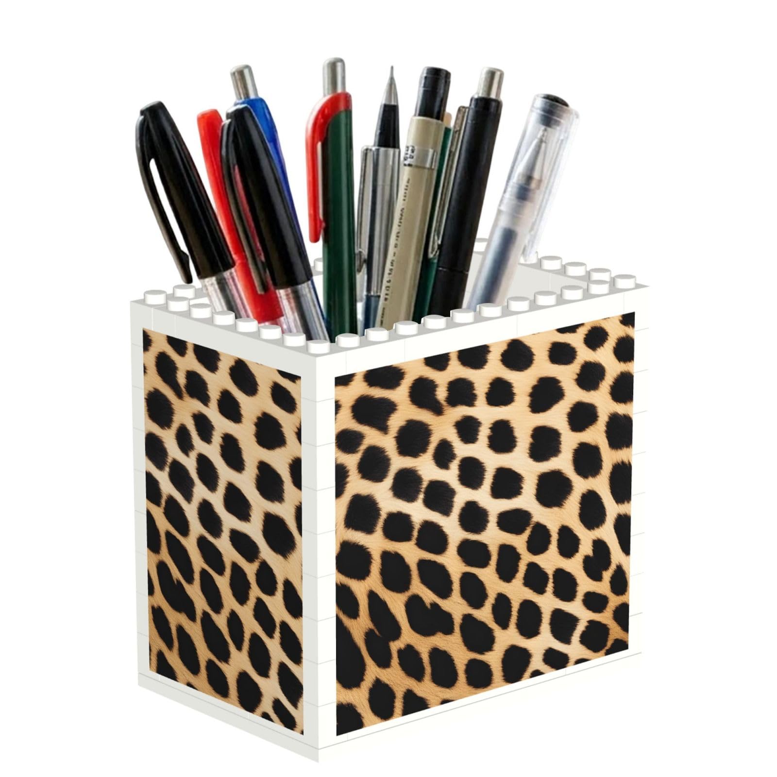 ESNAIUVCD Rough Leopard Print Print Building Block Pen Holder - Pencil Holder For Desk/Classroom,Desk Accessories, Multifunctional Office Supplies Pen Organizer Pencil Cups(1pcs)