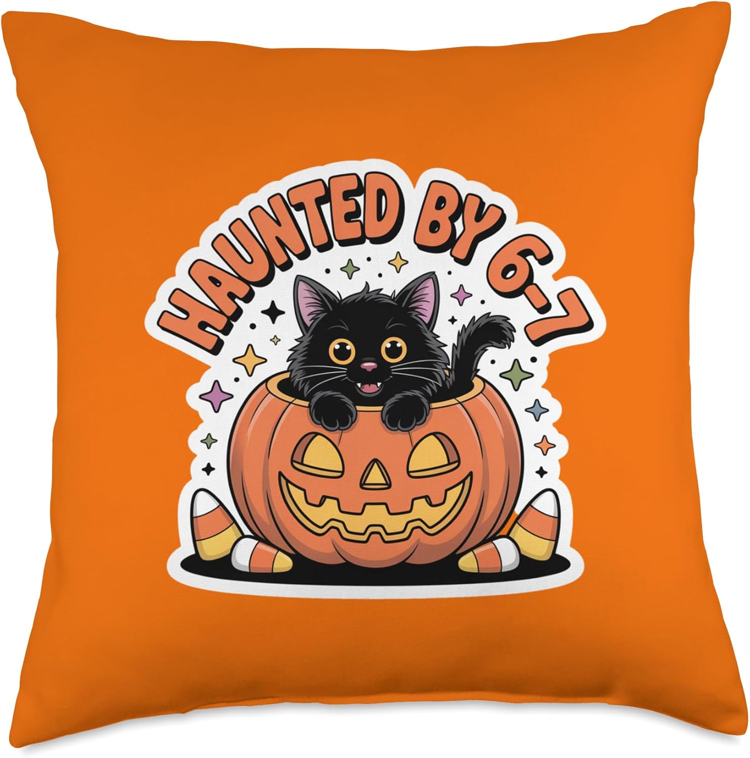 Haunted by 6 7 Cat Throw Pillow