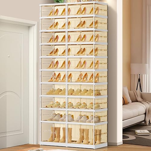 Miniatura 2 de 10 niveles 20-40 pares de cajas de zapatos plegables, estante grande de plástico para almacenamiento de zapatos, organizador de zapatos plegable