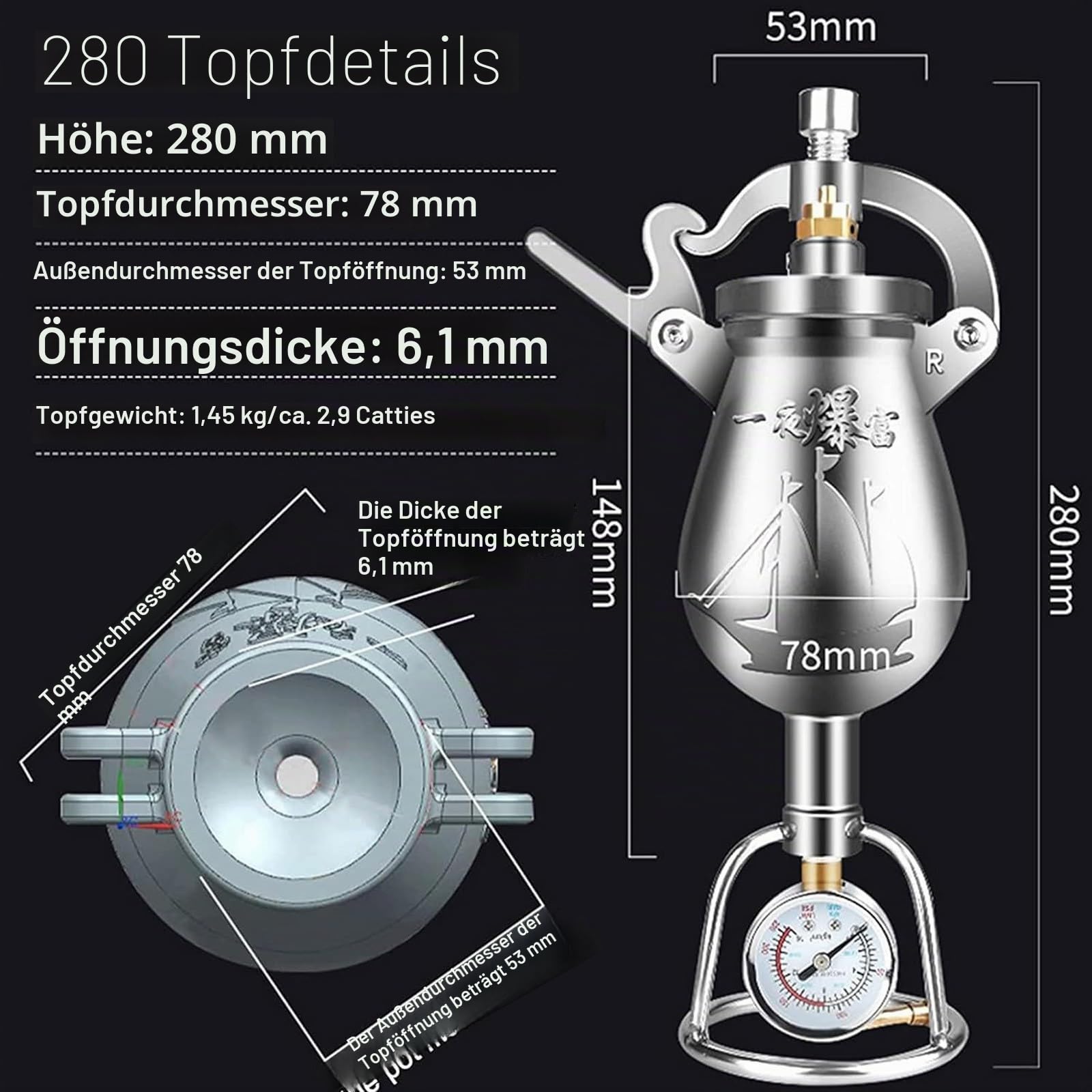Edelstahl-Popcorn-Popper, Offenes Feuer, Popcorn-Maschine, 360 ml