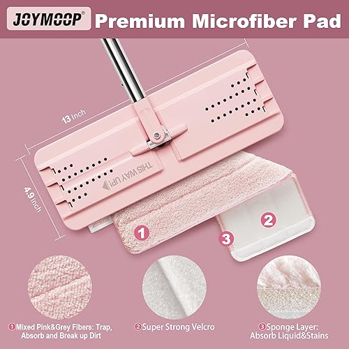 Miniatura 2 de JOYMOOP Trapeador plano, trapeadores de microfibra para limpieza de suelos, mango largo de 60 pulgadas con cabezal plano flexible de 13 pulgadas,