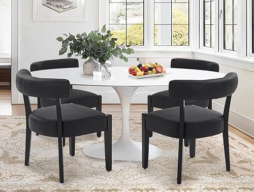 Juego de 4 sillas de comedor negras, modernas sillas de cocina y comedor de piel sintética, sillas de comedor tapizadas de madera de mediados de
