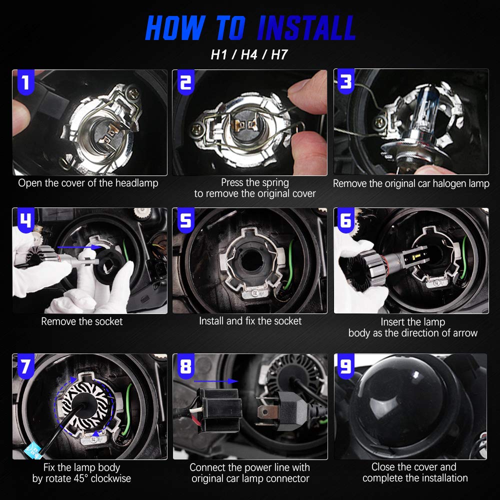 NOVSIGHT H4 LED 360 Regolabile Kit Fari Auto 10000LM 6500K Estremamente Luminoso Faro Bianco per Auto Moto, Lampadine Alogene e Luci Allo Xeno Lampada di Ricambio