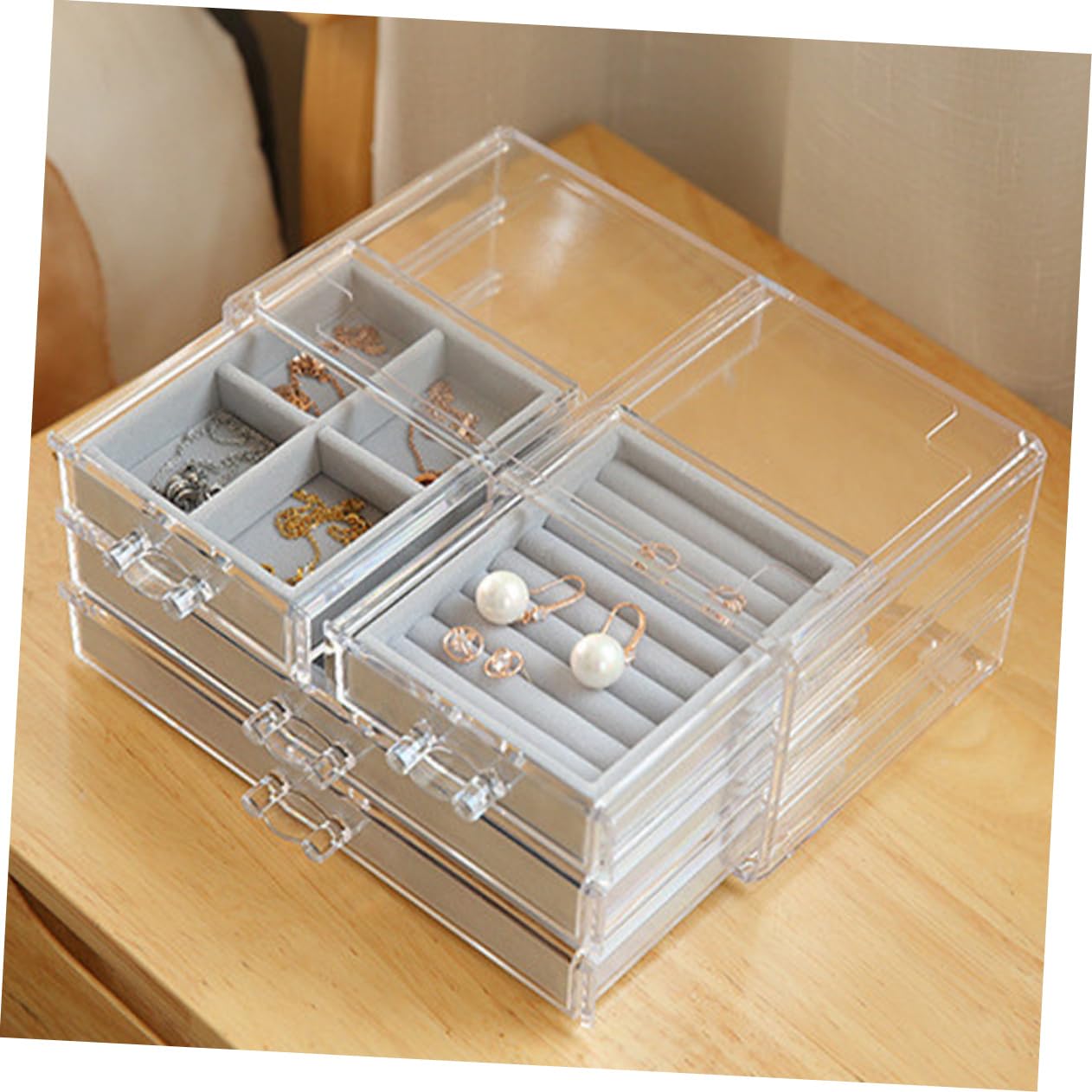 DOITOOL Organizer Trucchi e Gioielli in Plastica, Scatola 3 Livelli e 4 Cassetti, Grande Capacità, la Scrivania la Camera da Letto
