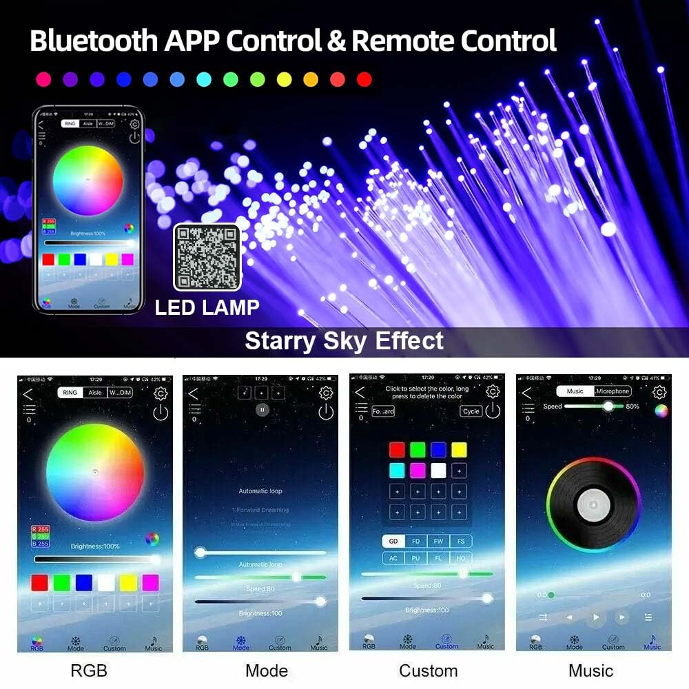 Starlight Headliner Kit Split 1200 Easiest Install Starlight Headliner 32W DIY Car Roof Home Theaters Party Rooms Ceiling Stars Twinkle Light Engine 0.03in*9.8ft RGBW Stars Fiber Optic Starlight kit